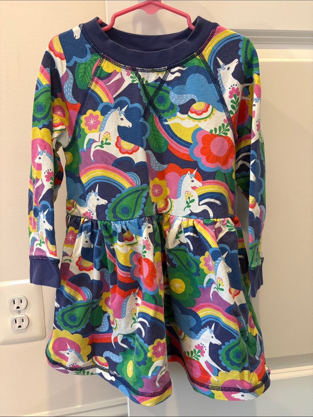 Mini Boden Navy Multicolor Unicorn & Rainbow Tunic Top